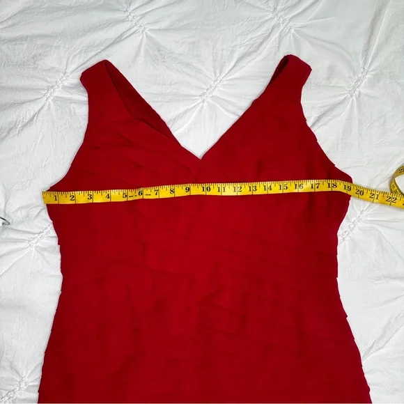 ADRIANNA PAPELL|  Sleeveless Empire Waistline Tiered Dress |  Red  | Size: 14 - Picture 9 of 14